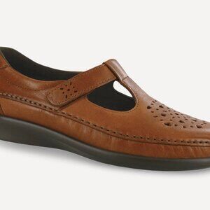 SAS Willow Slip On T Strap Loafer Chestnut Leather Women's Size 8.5 N Narrow USA